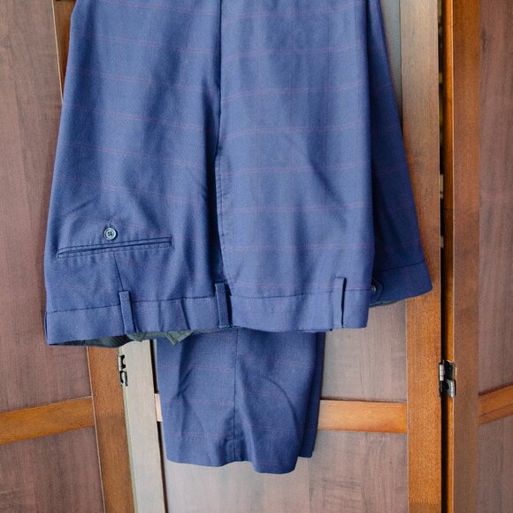 Oak Hill Navy Plaid Waist-Relaxer Dress Pants 48x30 - Picture 2 of 2